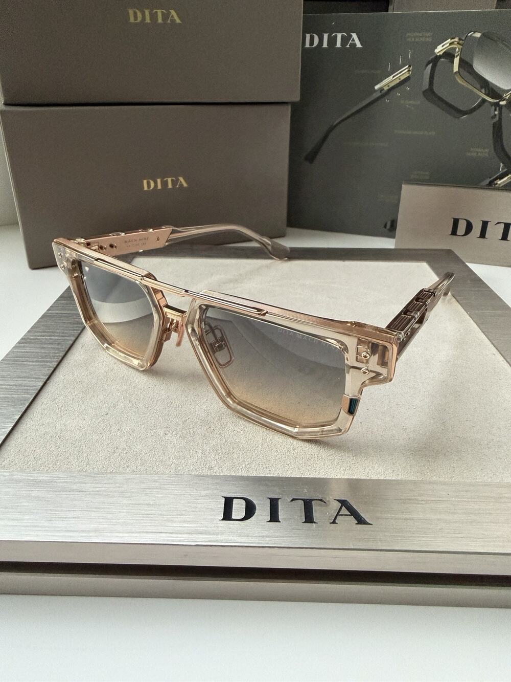 DITA MACH NINE DTS 478 02 Khaki Crystal Rose Gold Grey Sunglasses AUTHENTIC